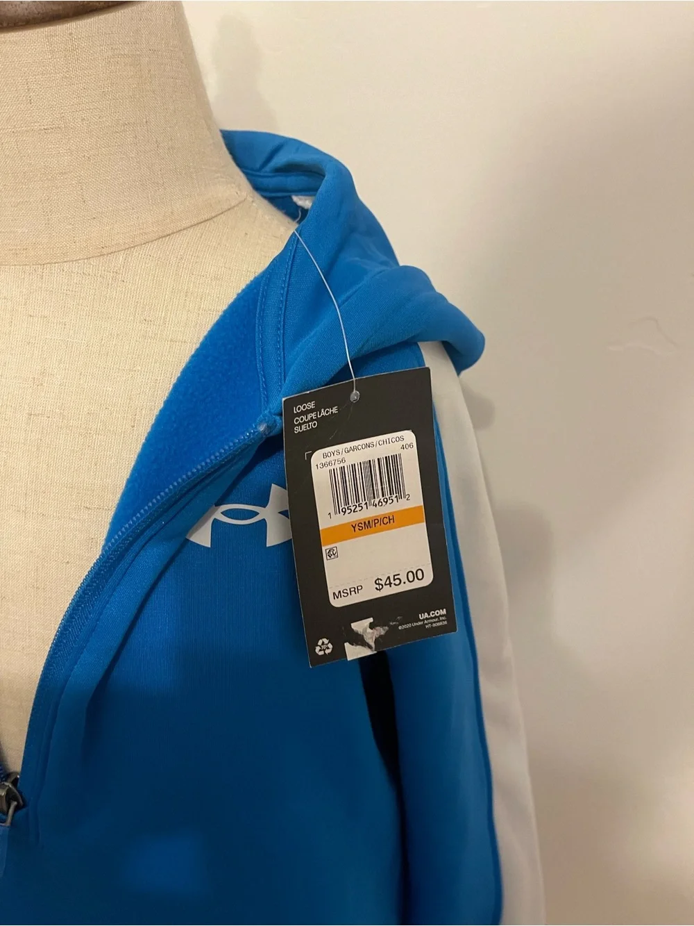 Under Armour Boys YSM Blue White Half Zip Fleece Hoodie Pullover NWT